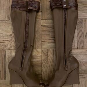 Givenchy Brown Croc-Embossed Heeled Boots